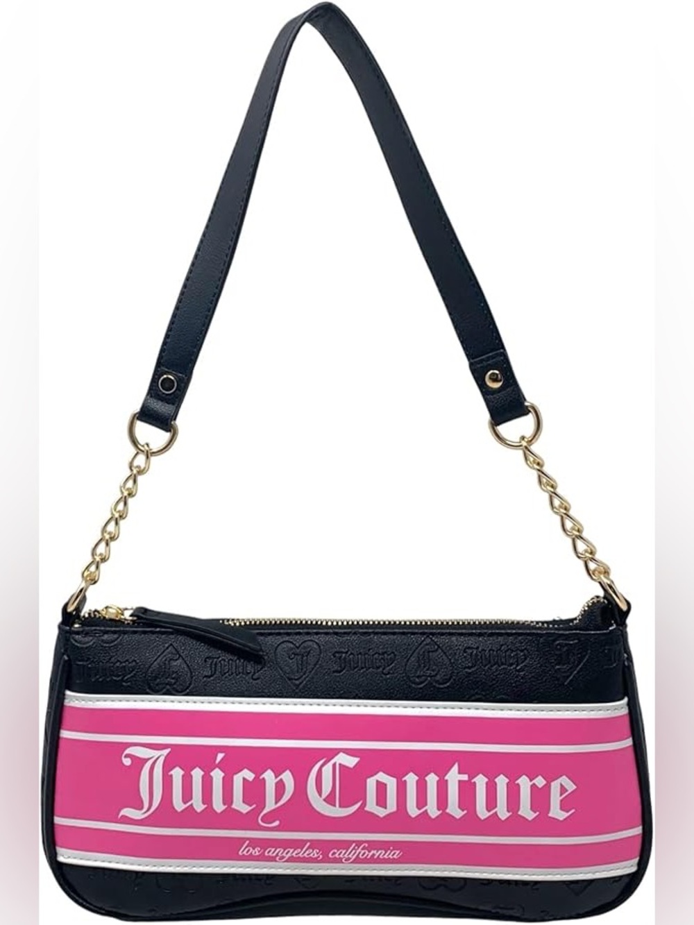 JUICY COUTURE FASHIONISTA SHOULDER
BAG LIQUORICE BLACK PINK PURSE GOLD CHAIN